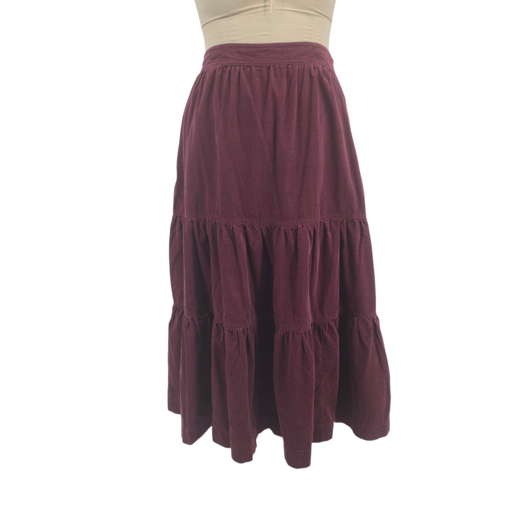Boden Corduroy Tiered Maxi Skirt Womens 12P Burgundy Cotton Boho Casual Western